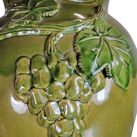 Vintage J. Willfred Green Ceramic Vase With Raised Grape Design Large 19.5" Tall - Picture 3 of 10